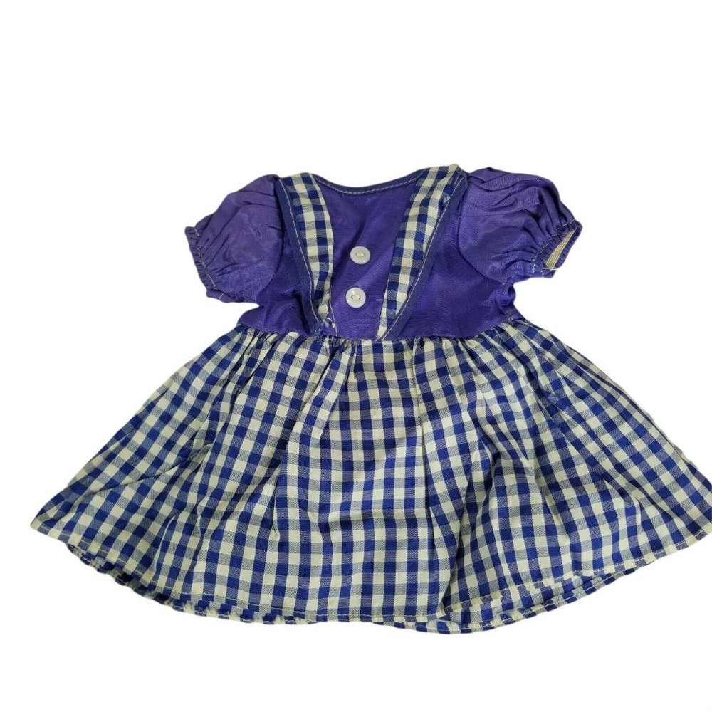 Vintage Blue and White Gingham Baby Doll Dress Outfit Fashion 9" shoulder to hem